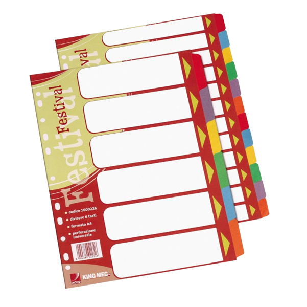 MD_57021 Separatore Festival - 12 tasti neutri colorati - cartoncino 140 gr - A4 - multicolore - immagine 1
