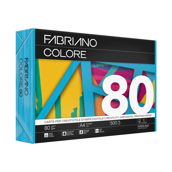 MD_57164 Carta Fabriano Colore - A4 - 80 gr - colori forti azzurro - Fabriano - conf. 500 fogli - immagine 1