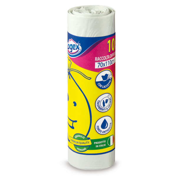 MD_57545 Sacchi per immondizia - 70x110 cm - 120 L - 16 micron - bianco - Logex Professional - rotolo da 10 sacchetti - immagine 1