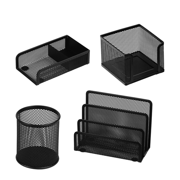 MD_58001 Set scrivania - 4 accessori - rete metallica - nero - Lebez - immagine 1
