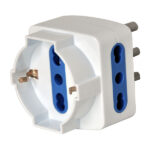 Adattatore triplo con spina 2P+T 16A - 2 prese bipasso 10/16A + 1 Schuko - MKC