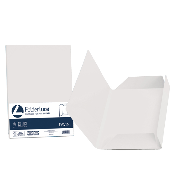 MD_59163 Cartellina 3 lembi Acqua - 200 gr - A4 - cartoncino bristol - bianco - Favini - conf. 25 pezzi - immagine 1