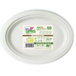 Piatto piano monouso - ovale - 26 x 19,5 cm - cellulosa - bianco - Dopla Green - conf. 50 pezzi