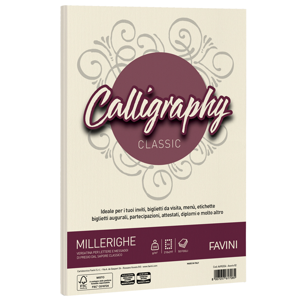 MD_61548 Carta Calligraphy Millerighe - A4 - 200 gr - avorio 02 - Favini - conf. 50 fogli - immagine 1