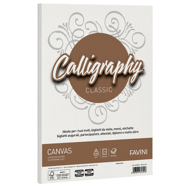 MD_61553 Carta Calligraphy Canvas - A4 - 100 gr - bianco 01 - Favini - conf. 50 fogli - immagine 1