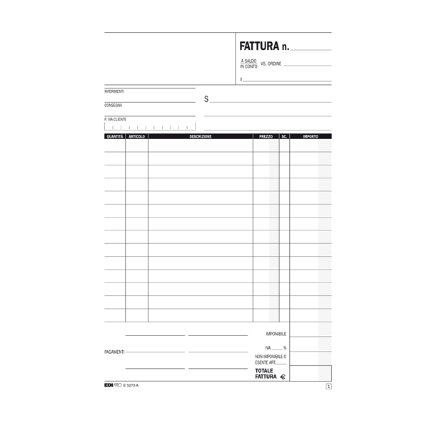 MD_61711 Blocco fattura 1 aliquota - 33 fogli 3 copie autoricalcanti - 23 x 14,8cm - Edipro - immagine 1