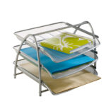 Vaschetta portacorrispondenza Mesh - 3 ripiani - 34 x 29 x 24,5 cm - rete metallica - argento - Alba