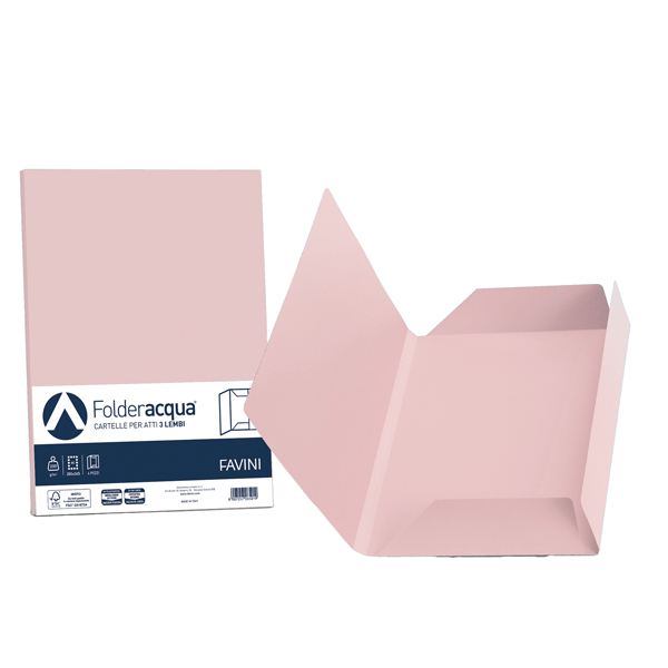 MD_64430 Cartellina 3 lembi Acqua - 200 gr - A4 - cartoncino bristol - rosa - Favini - conf. 25 pezzi - immagine 1
