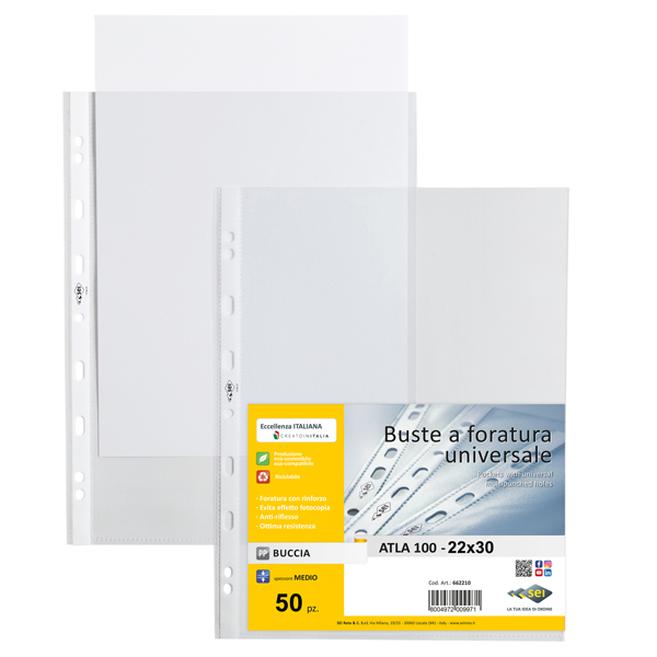 MD_64509 Buste forate Atla - medium - buccia - 22 x 30 cm - trasparente - Sei Rota - conf. 50 pezzi - immagine 1
