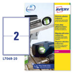 Etichette adesive extra strong L7068 - in poliestere - laser - permanenti - 199,6 x 143,5 mm - 2 et/fg - 20 fogli - bianco - Avery