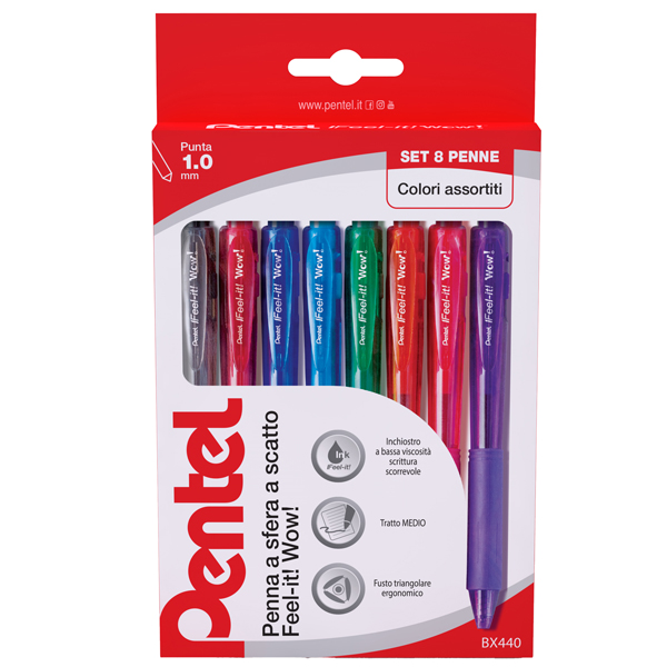 MD_68116 Penna a sfera a scatto Feel It Wow!- punta 1,0 mm - 8 colori - Pentel - astuccio 8 penne - immagine 1