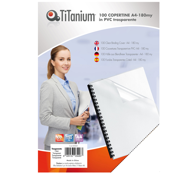MD_68465 Copertine rilegatura - A4 - 180 micron - PVC - neutro trasparente - Titanium - scatola 100 pezzi - immagine 1