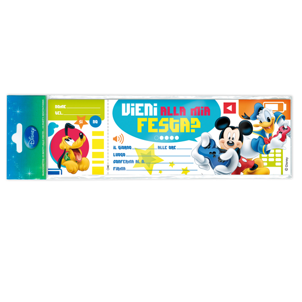MD_69536 Blocchetto invito alla festa Mickey Disney - 24,8 x 7,5 cm - Rex Sadoch - conf. 10 inviti - immagine 1