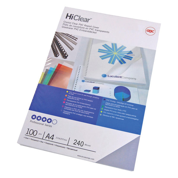 MD_70084 Copertine HiClear per rilegatura - A4 - 240 micron - trasparente - GBC - conf. 100 pezzi - immagine 1