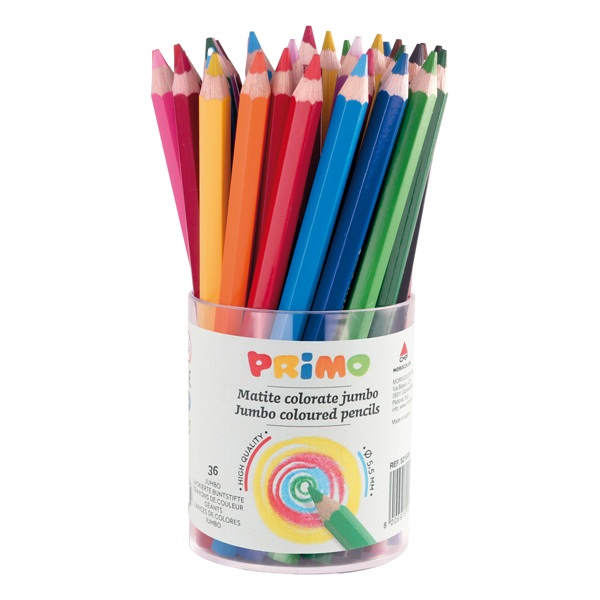MD_71018 Matite colorate Jumbo - diametro mina 5,5 mm - 12 colori assortiti - Primo - conf. 36 pezzi - immagine 1