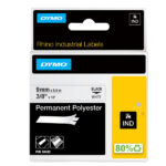 Nastro Rhino 18482 - 9 mm x 5,5 mt - poliestere - permanente - nero/bianco - Dymo