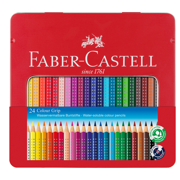 MD_73609 Matite colorate Colour Grip - acquerellabili - Faber-Castell - astuccio in metallo 24 pezzi - immagine 1