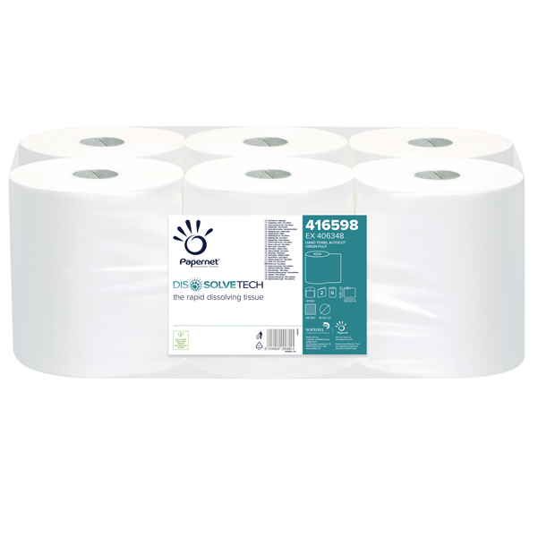 MD_74016 Asciugamani in rotolo Autocut Dissolve Tech - 198 mm x 140 mt - diametro 18,5 cm - 2 veli - 20 gr - goffratura micro - bianco - Pape rnet - immagine 1