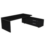 Scrivania Manager Prestige - con mobile servizio reversibile - 210 x 90 x 74 cm - nero venato
