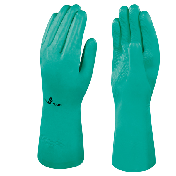 MD_76145 Guanti da lavoro industriale Nitrex VE801 - nitrile floccato cotone - taglia 08 - verde - Deltaplus - immagine 1