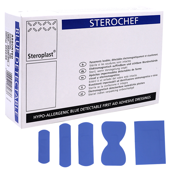 MD_76193 Cerotti detectabili - sterili - 5 misure assortite - blu - conf. 100 pezzi - PVS - immagine 1