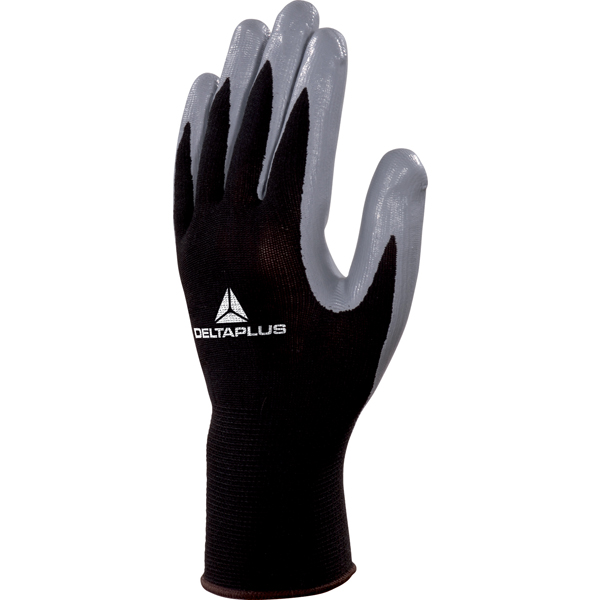 MD_76195 Guanti di precisione VE712GR - poliestere - palmo in nitrile - taglia 08 - nero/grigio - Deltaplus - immagine 1