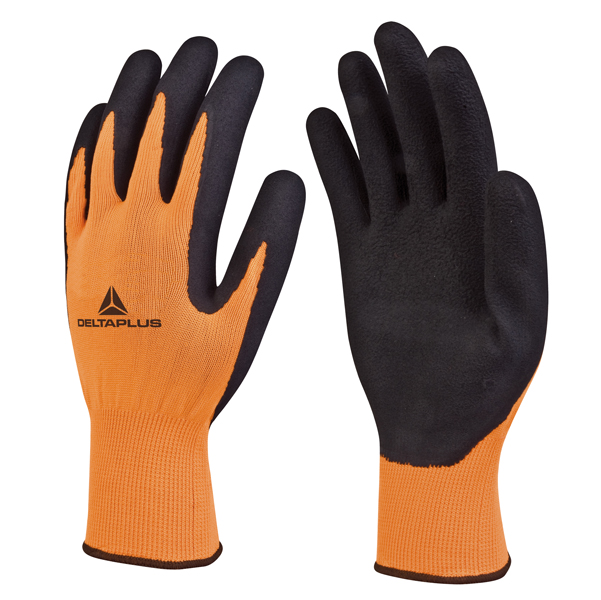 MD_76216 Guanti Apollon VV733 - poliestere - palmo in schiuma di lattice - taglia 10 - arancio fluo/nero - Deltaplus - immagine 1