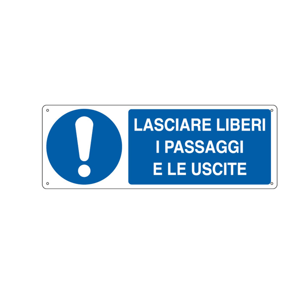 MD_76901 Cartello segnalatore - 35x12,5 cm - LASCIARE LIBERI I PASSAGGI E LE USCITE - alluminio - Cartelli Segnalatori - immagine 1