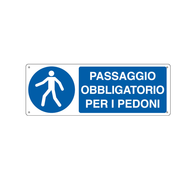 MD_76902 Cartello segnalatore - 35x12,5 cm -PASSAGGIO OBBLIGATORIO PER I PEDONI - alluminio - Cartelli Segnalatori - immagine 1