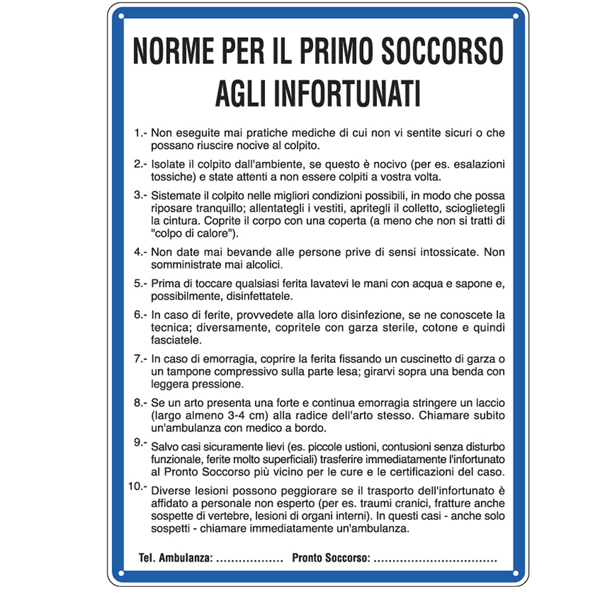 MD_76923 Cartello segnalatore - 33,3x47 cm - NORME DI PRIMO SOCCORSO AGLI INFORTUNATI - alluminio - Cartelli Segnalatori - immagine 1