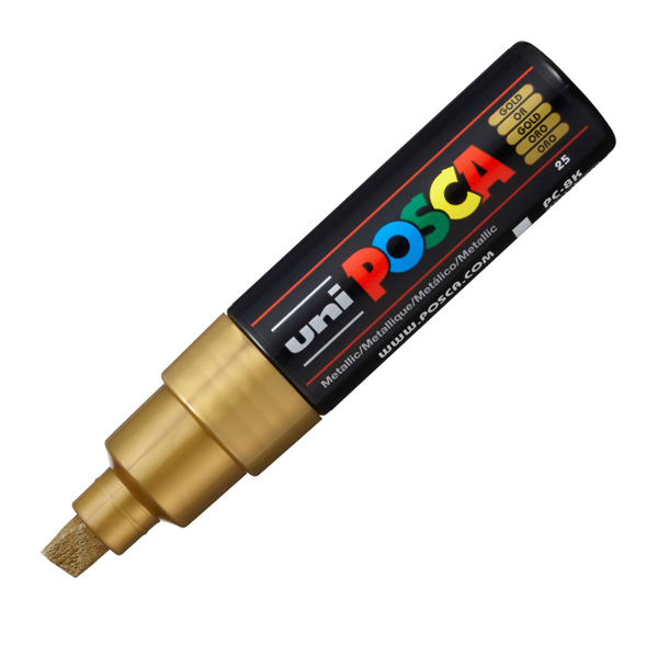 MD_77232 Marcatore Uni Posca PC8K - punta a scalpello 8mm - oro - Uni Mitsubishi - immagine 1