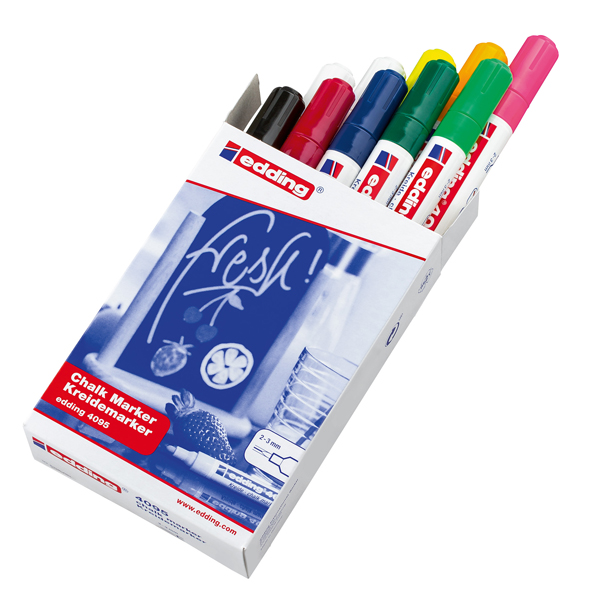 MD_77279 Marcatore a gesso liquido 4095 - punta tonda - da 2 a 3mm - colori assortiti - Edding - astuccio 10 pezzi - immagine 1