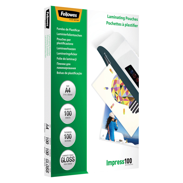MD_77610 Pouches Impress100 - A4 - 216x303 mm - 2x100 micron - Fellowes - scatola 100 pezzi - immagine 1