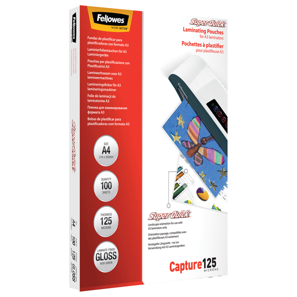 MD_77623 Pouches Capture125 Superquick - A4 - 216x303 mm - 2x125 micron - Fellowes - scatola 100 pezzi - immagine 1