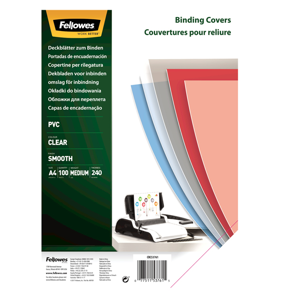 MD_77767 Copertine Clear - A4 - 240 micron - PVC - neutro trasparente - Fellowes - scatola 100 pezzi - immagine 1