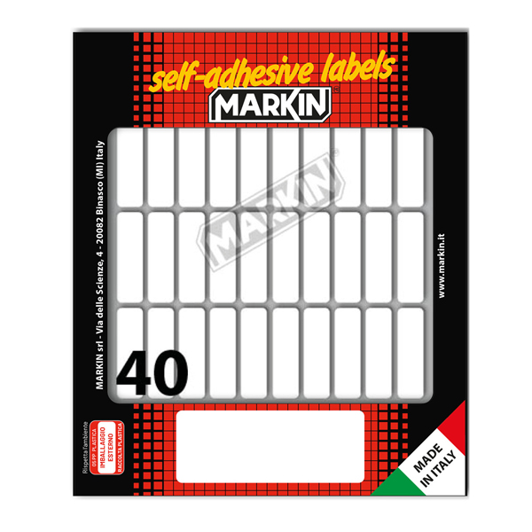 MD_78202 Etichette adesive - in carta - permanenti - 34 x 10 mm - 40 et/fg - 10 fogli - bianco - Markin - immagine 1