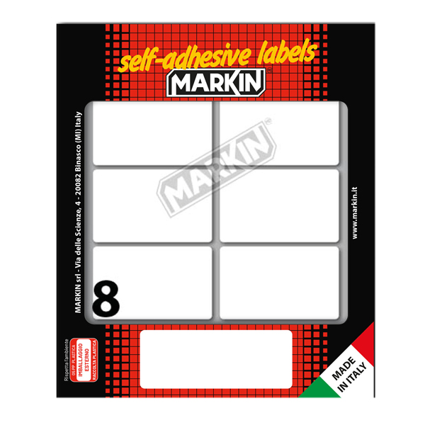 MD_78214 Etichette adesive - in carta - permanenti - 56 x 34 mm - 8 et/fg - 10 fogli - bianco - Markin - immagine 1