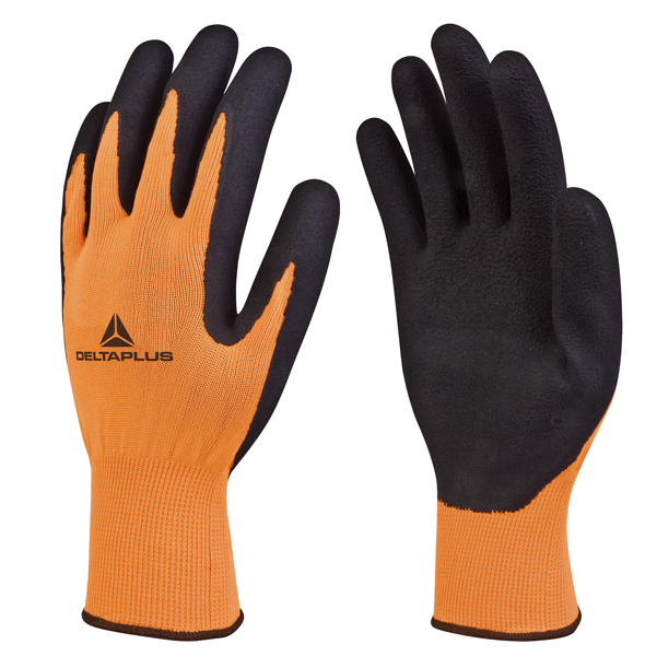 MD_78323 Guanti Apollon VV733 - poliestere - palmo schiuma di lattice - taglia 08 - arancio fluo/nero - Deltaplus - immagine 1