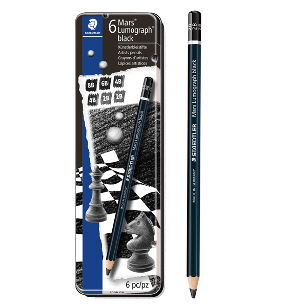 MD_79597 Matita di grafite tipo carboncino Mars Lumograph Black - 4 gradazioni - Staedtler - conf. 6 pezzi - immagine 1