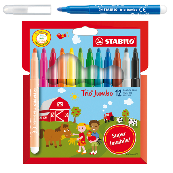 MD_79664 Pennarelli Trio Jumbo - punta 3,0 mm - colori assortiti - Stabilo - astuccio 12 pezzi - immagine 1