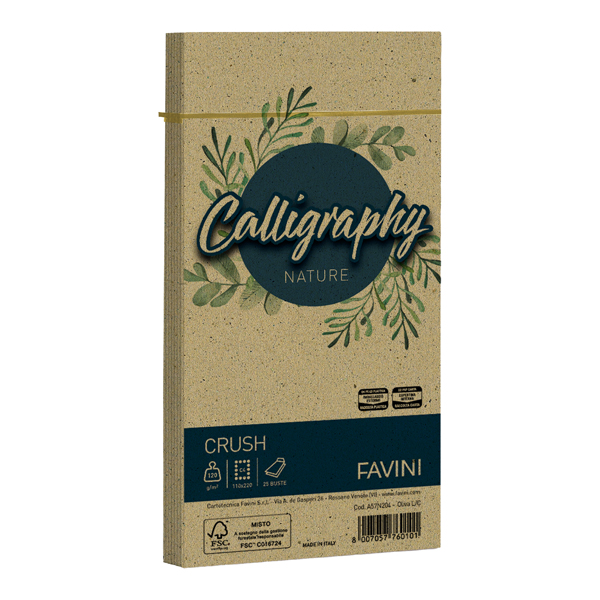 MD_79786 Busta Calligraphy Nature Crush - 110 x 220 mm - 120 gr - verde oliva - Favini - conf. 25 pezzi - immagine 1