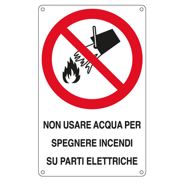 MD_79809 Cartello segnalatore - 16,6x26,2 cm - NON USARE ACQUA PER SPEGNERE INCENDI SU PARTI ELETTRICHE - alluminio - Cartelli Segnalatori - immagine 1