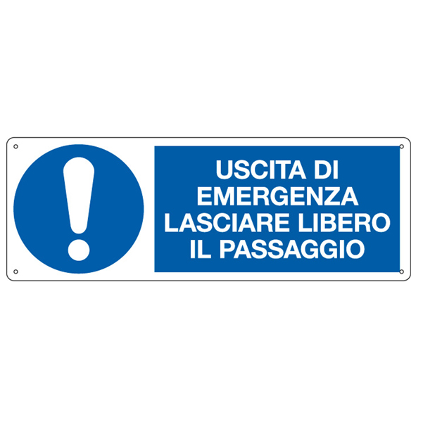 MD_79811 Cartello segnalatore - 35x12,5 cm - USCITA DI EMERGENZA LASCIARE LIBERO IL PASSAGGIO - alluminio - Cartelli Segnalatori - immagine 1