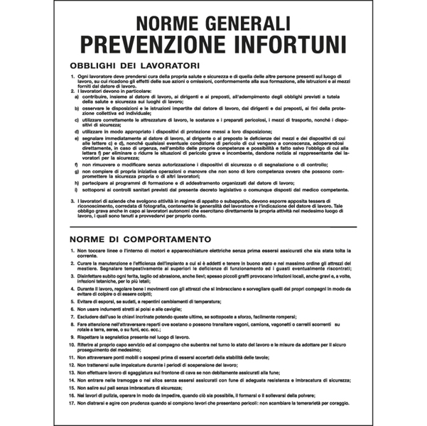 MD_79836 Cartello segnalatore - 50x67 cm - NORME GENERALI PREVENZIONE INFORTUNI - polionda - Cartelli Segnalatori - immagine 1