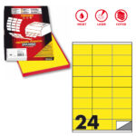 Etichette adesive C/500 - in carta - permanenti - 70 x 36 mm - 24 et/fg - 100 fogli - giallo fluo - Markin