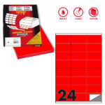 Etichette adesive C/500 - in carta - permanenti - 70 x 36 mm - 24 et/fg - 100 fogli - rosso fluo - Markin