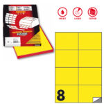 Etichette adesive C/512 - in carta - permanenti - 105 x 74,25 mm - 8 et/fg - 100 fogli - giallo fluo - Markin