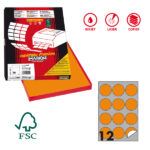 Etichette adesive R/310 - in carta - permanenti - tonde - diametro 60 mm - 12 et/fg - 100 fogli - arancio fluo - Markin