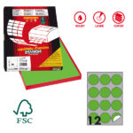 Etichette adesive R/310 - in carta - permanenti - tonde - diametro 60 mm - 12 et/fg - 100 fogli - verde fluo - Markin