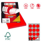 Etichette adesive R/310 - in carta - permanenti - tonde - diametro 60 mm - 12 et/fg - 100 fogli - rosso fluo - Markin
